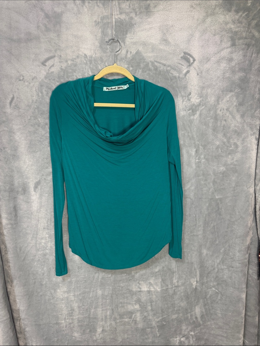 Michael Stars Teal Draped Cowl-Neck Long Sleeve Top